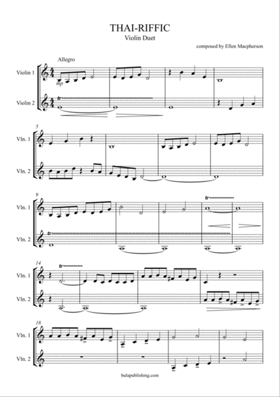 Thai-Riffic for Violin Duet Thai-Riffic for Violin Duet String Duet scores gallery preview page 1