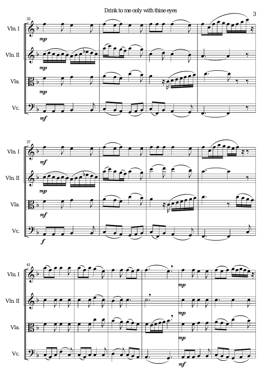 Drink to me only with thine eyes for string quartet String Quartet scores gallery preview page 3