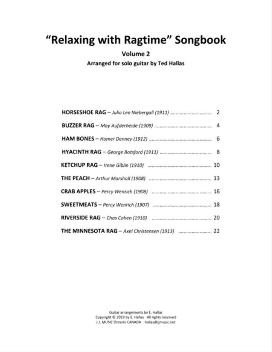 Relaxing with Ragtime Songbook, Volume 2