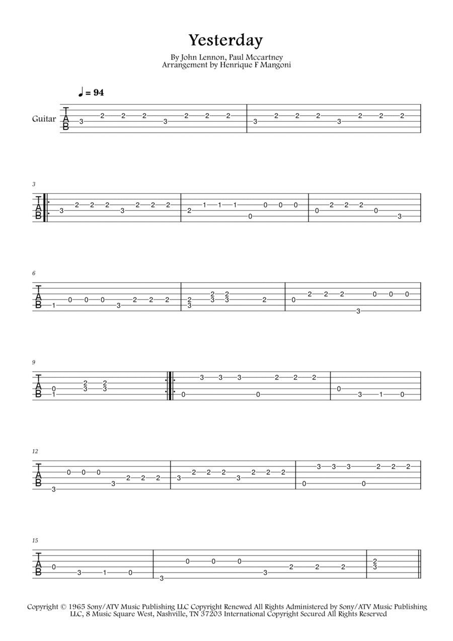 Yesterday Electric Guitar scores gallery preview page 1