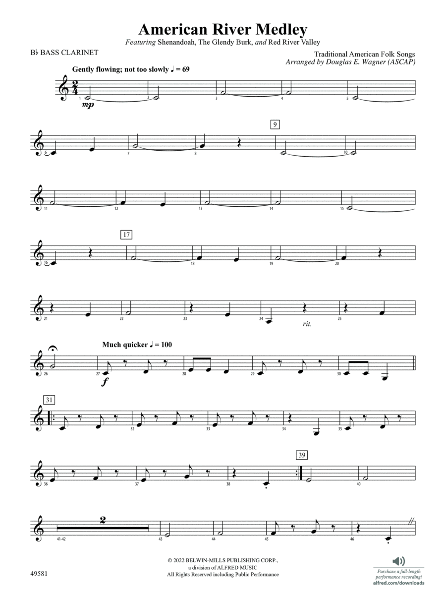 American River Medley: B-flat Bass Clarinet Concert Band scores gallery preview page 1