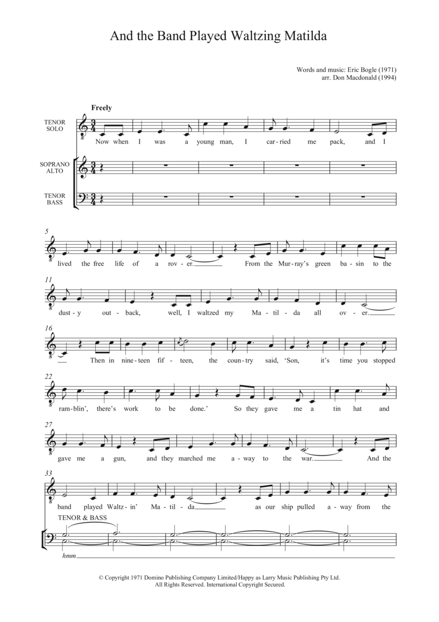 And The Band Played Waltzing Matilda Choir scores gallery preview page 1