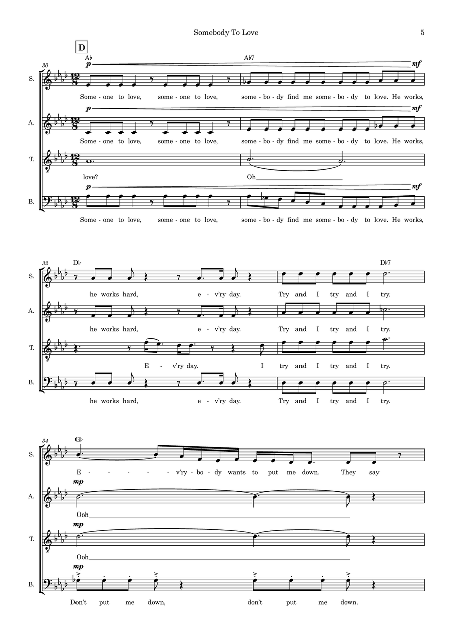 Somebody To Love (arr. Ed Aldcroft) 4-Part scores gallery preview page 5