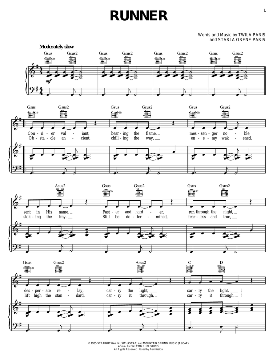 Runner Piano, Vocal, Guitar scores gallery preview page 1