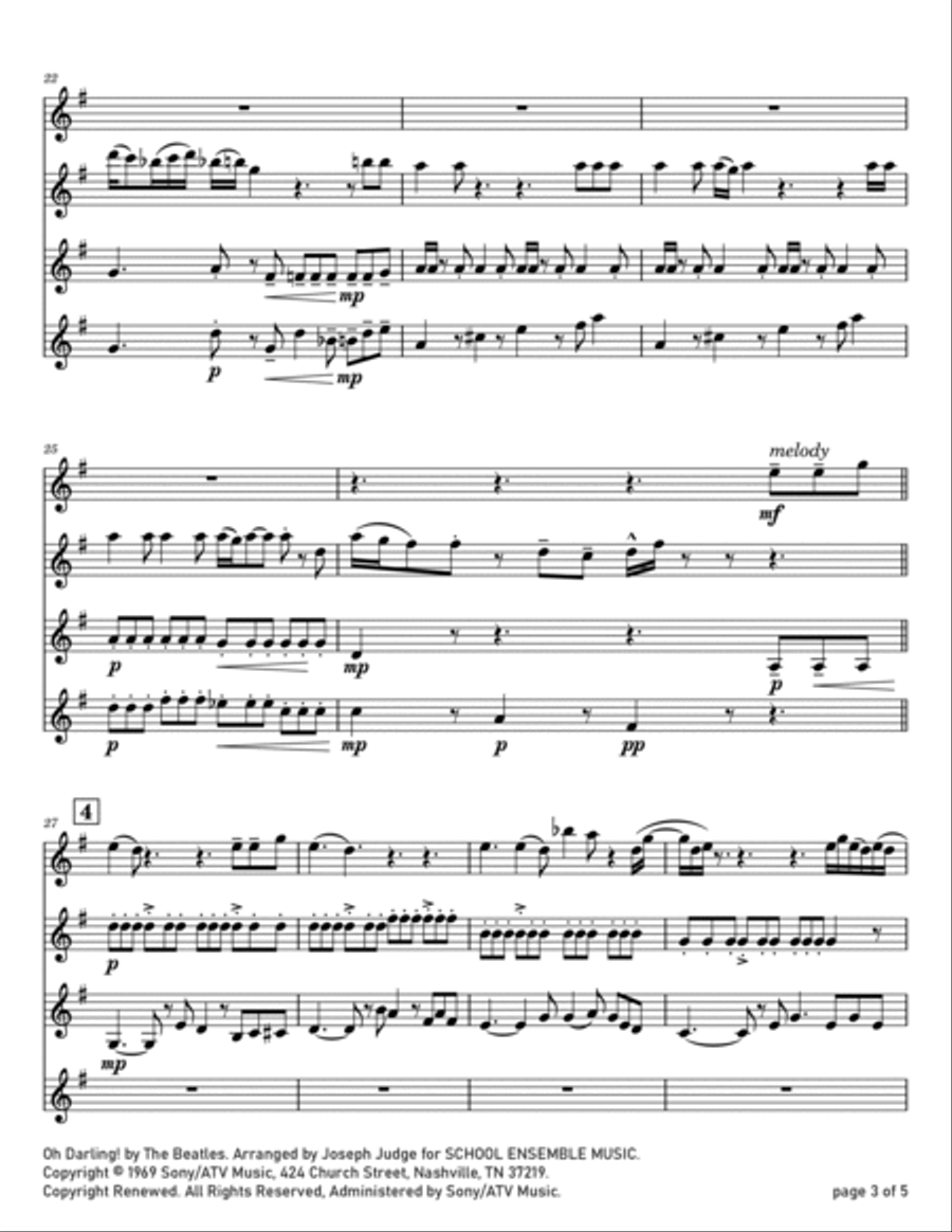 Oh! Darling Clarinet Quartet scores gallery preview page 3
