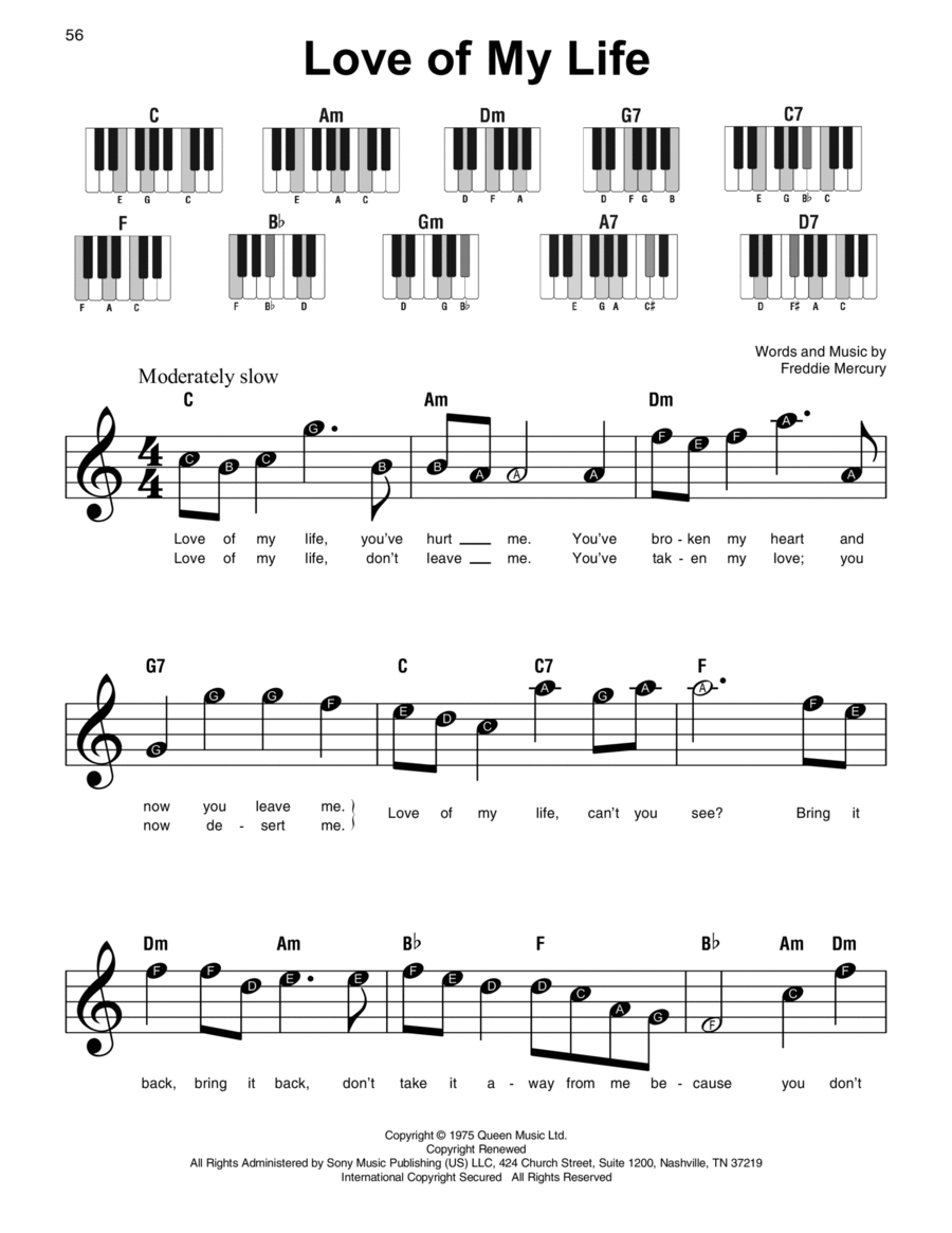 Love Of My Life Easy Piano scores gallery preview page 1