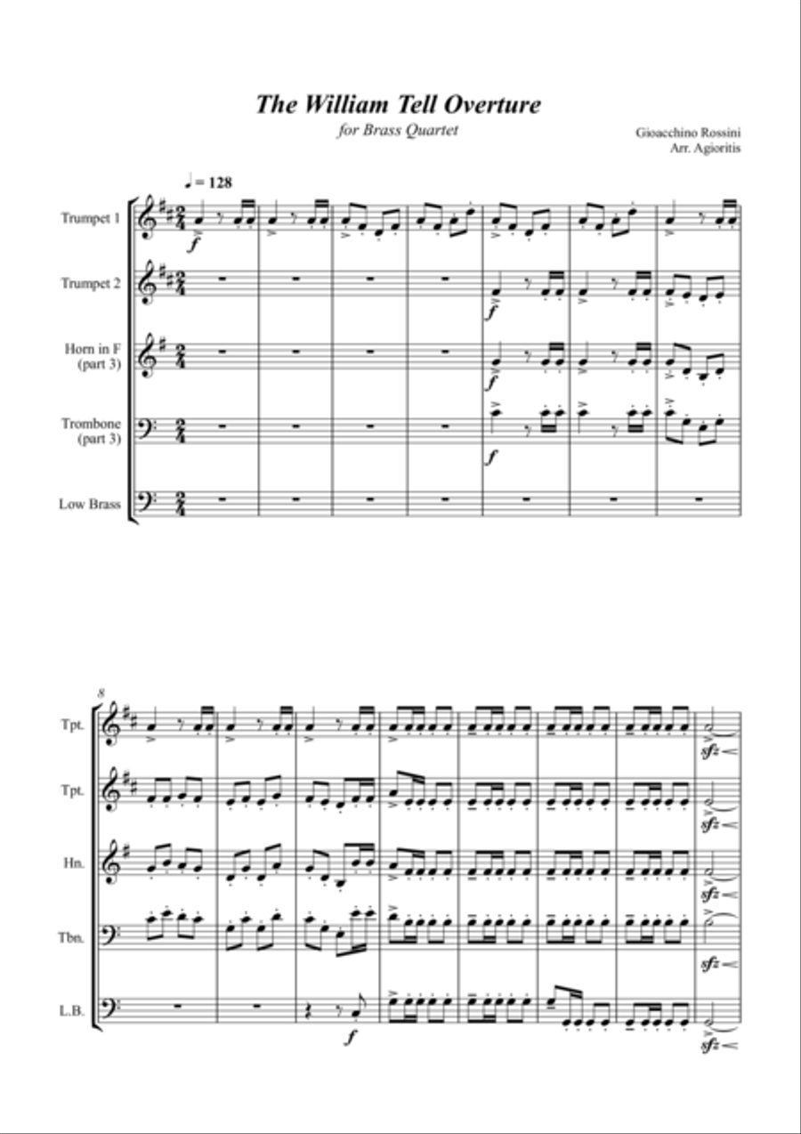 William Tell Overture - For Brass Quartet William Tell Overture - For Brass Quartet Brass Quartet scores gallery preview page 1