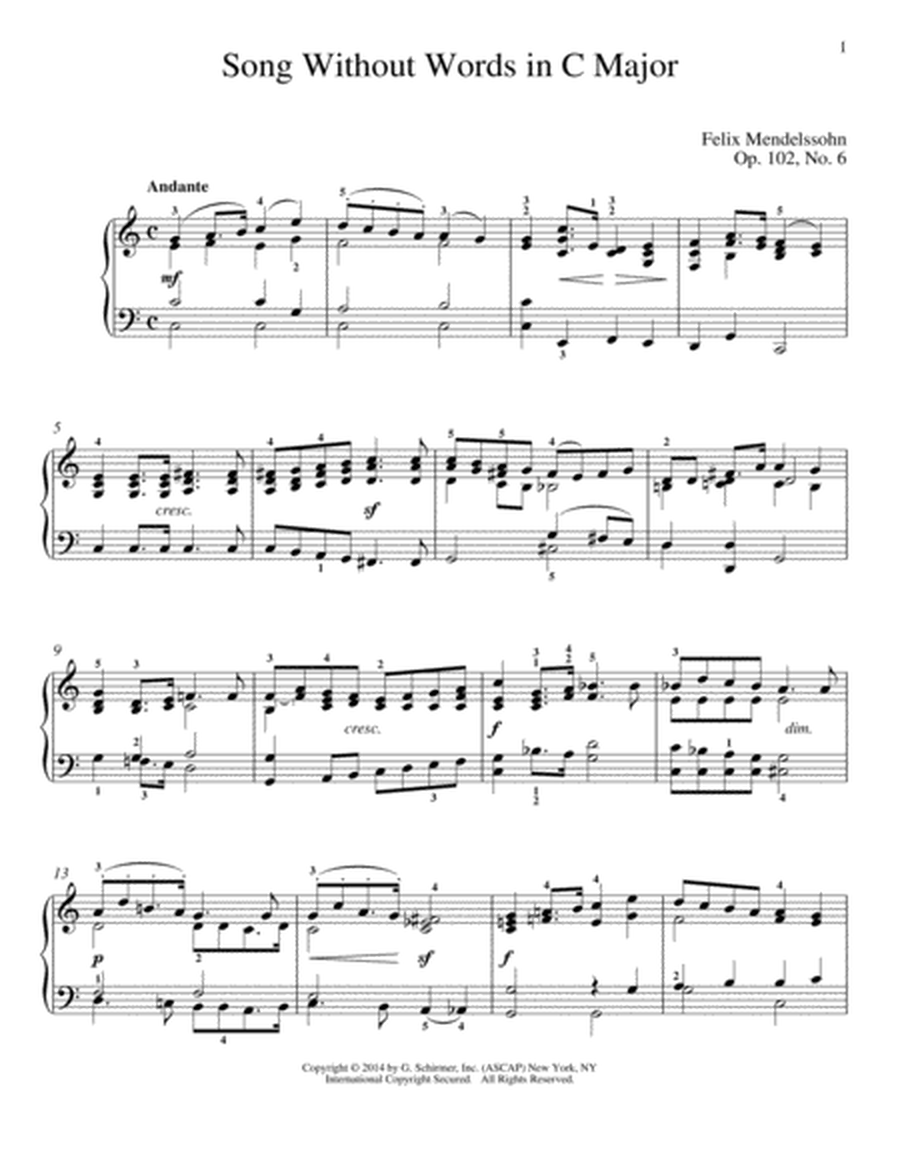 Song Without Words In C Major, Op. 102, No. 6