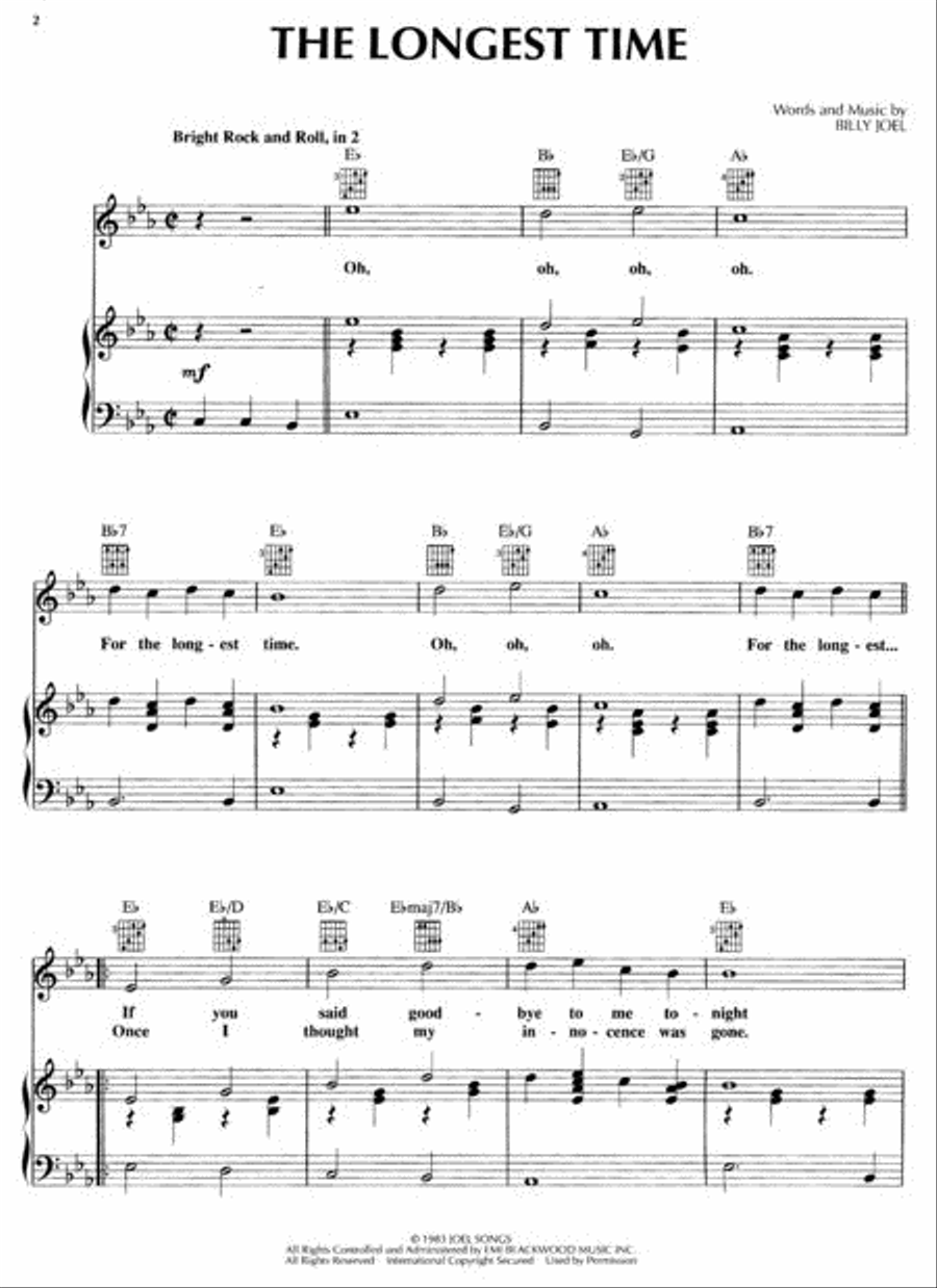 The Longest Time Piano, Vocal, Guitar scores gallery preview page 2