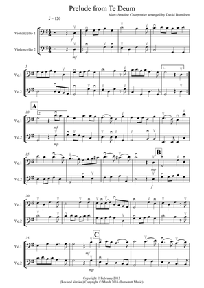Prelude From Te Deum for Cello Duet
