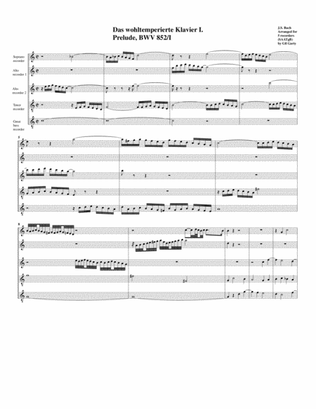 Prelude from Das wohltemperierte Klavier I, BWV 852/I (arrangement for 5 recorders)