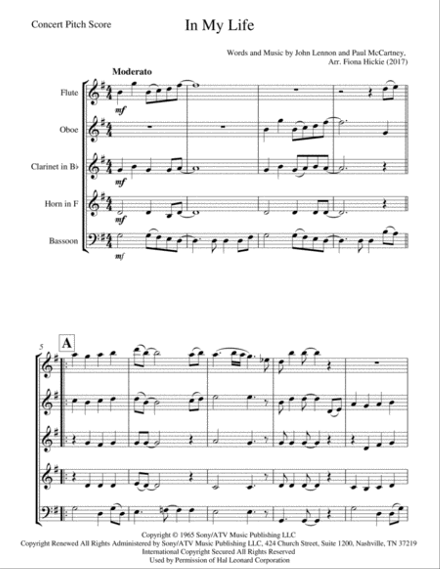 In My Life Woodwind Quintet scores gallery preview page 2
