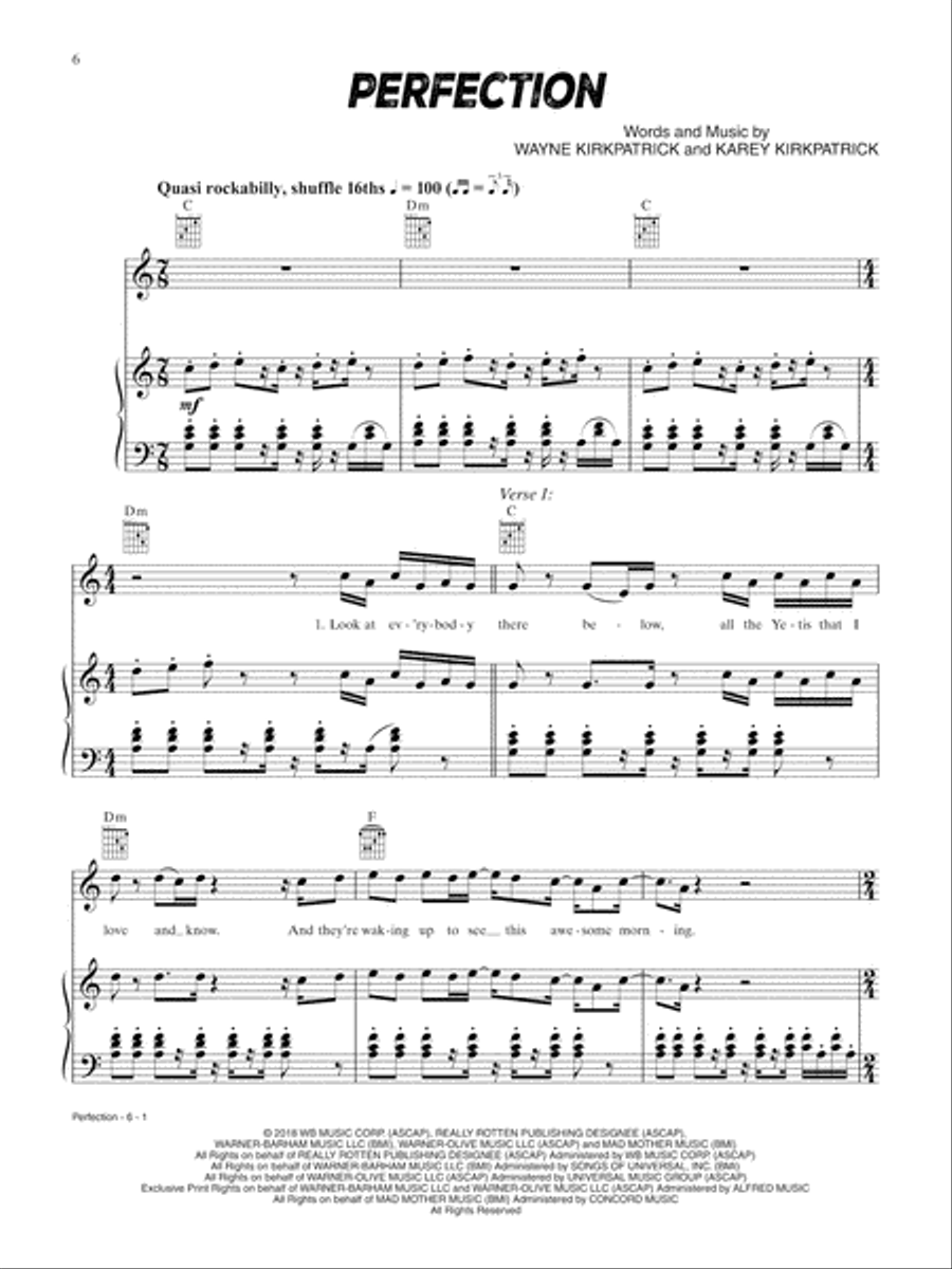 Perfection (from Smallfoot) Piano, Vocal, Guitar scores gallery preview page 1