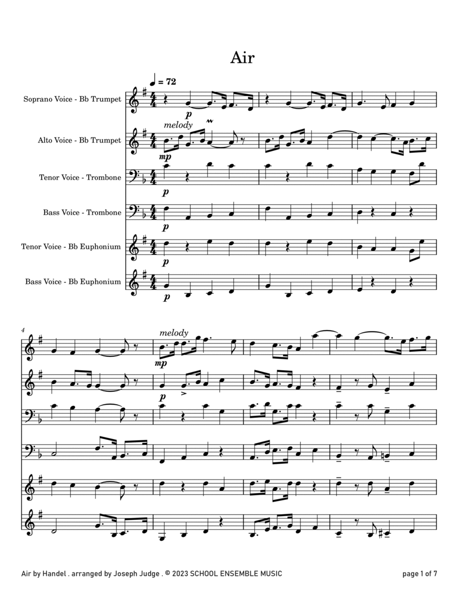 Air by Handel for Brass Quartet in Schools Brass Quartet scores gallery preview page 1