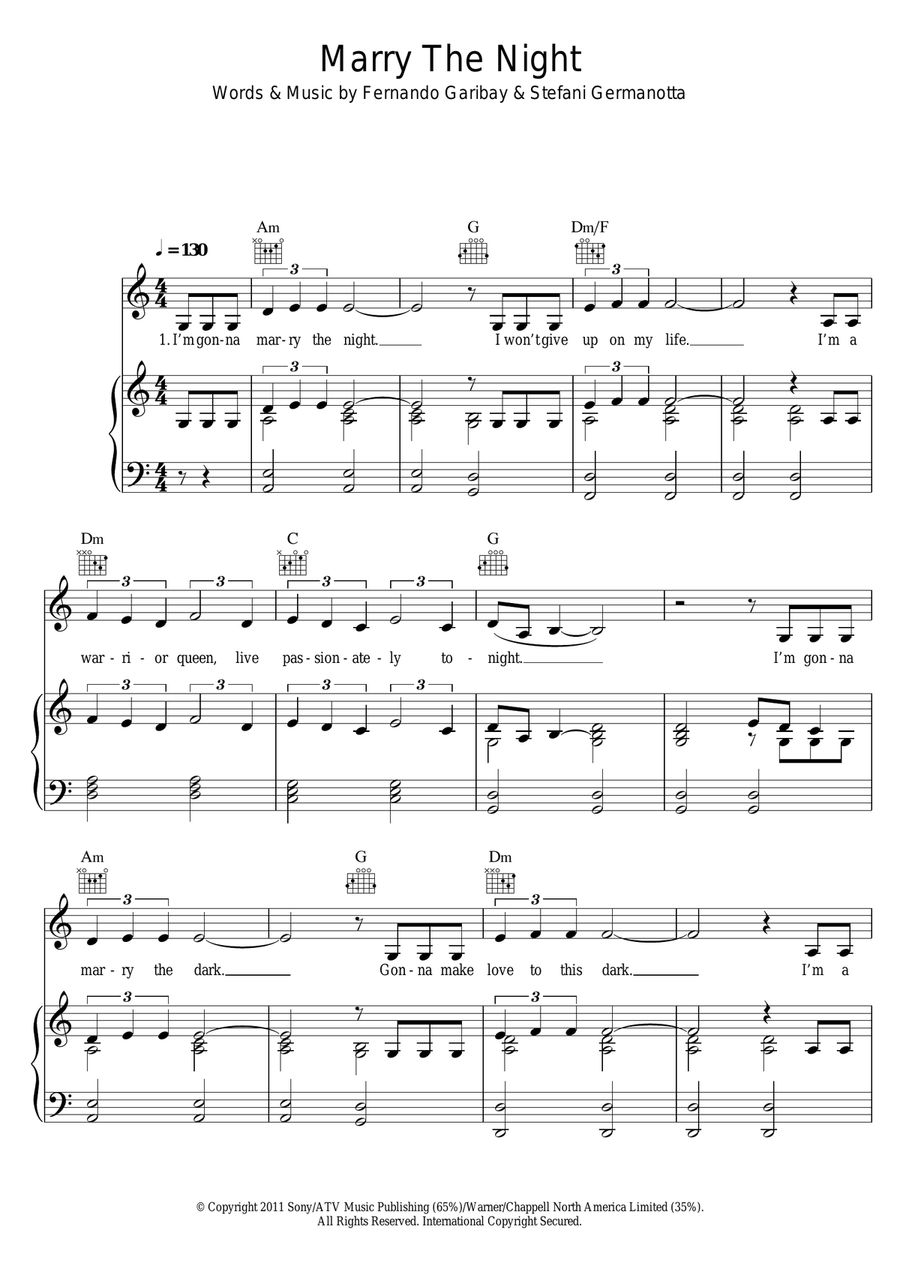 Marry The Night Marry The Night Piano, Vocal scores gallery preview page 1