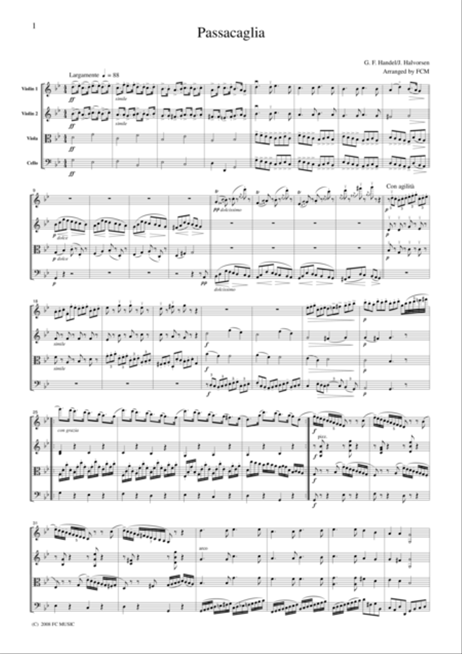 Handel/Halvolsen Passacaglia, for string quartet, CH108 String Quartet scores gallery preview page 1
