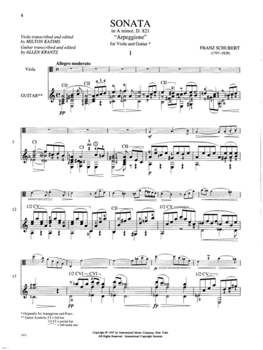 Sonata In A Minor, D. 821 (Arpeggione) For Guitar And Viola