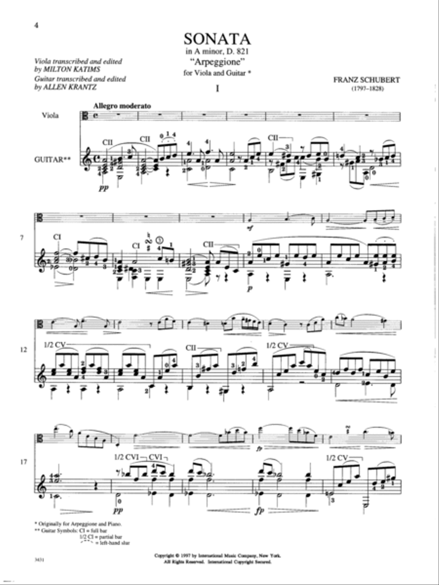 Sonata In A Minor, D. 821 (Arpeggione) For Guitar And Viola Viola scores gallery preview page 2