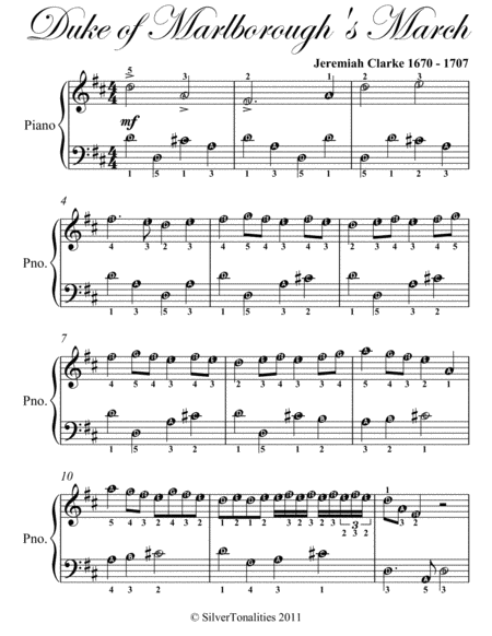 Duke of Marlboroughs March Easy Piano Sheet Music