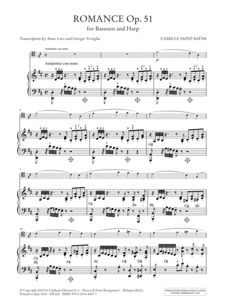 Romance Op. 51 for Bassoon and Harp by Camille Saint-Saens Bassoon - Sheet Music