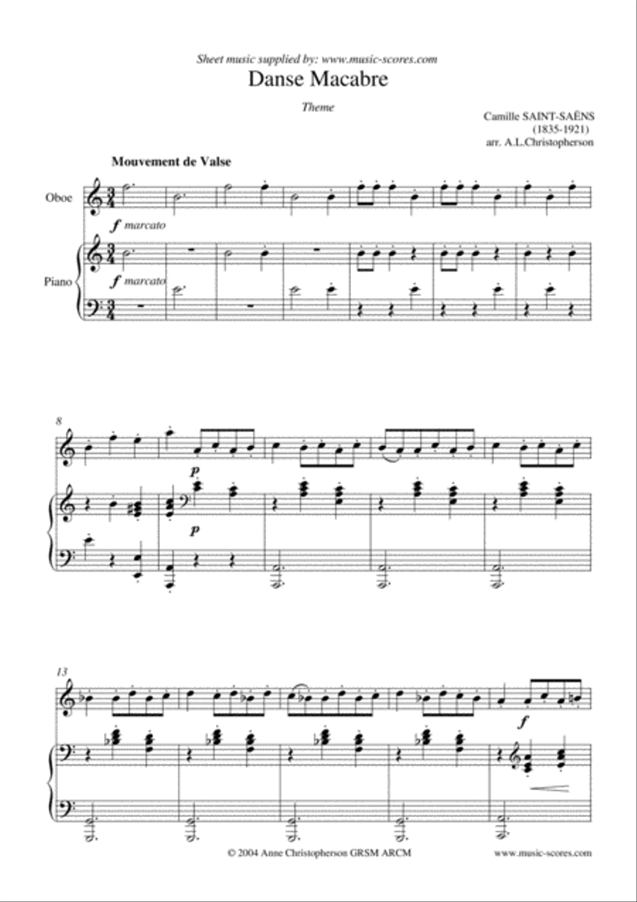 Danse Macabre - Oboe and Piano Piano scores gallery preview page 1