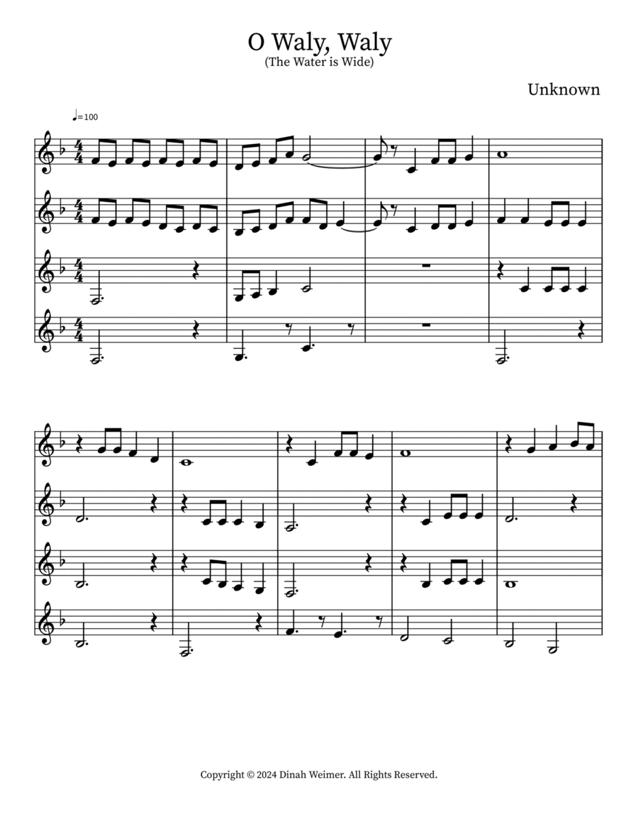 O Waly, Waly O Waly, Waly Bass Clarinet scores gallery preview page 1