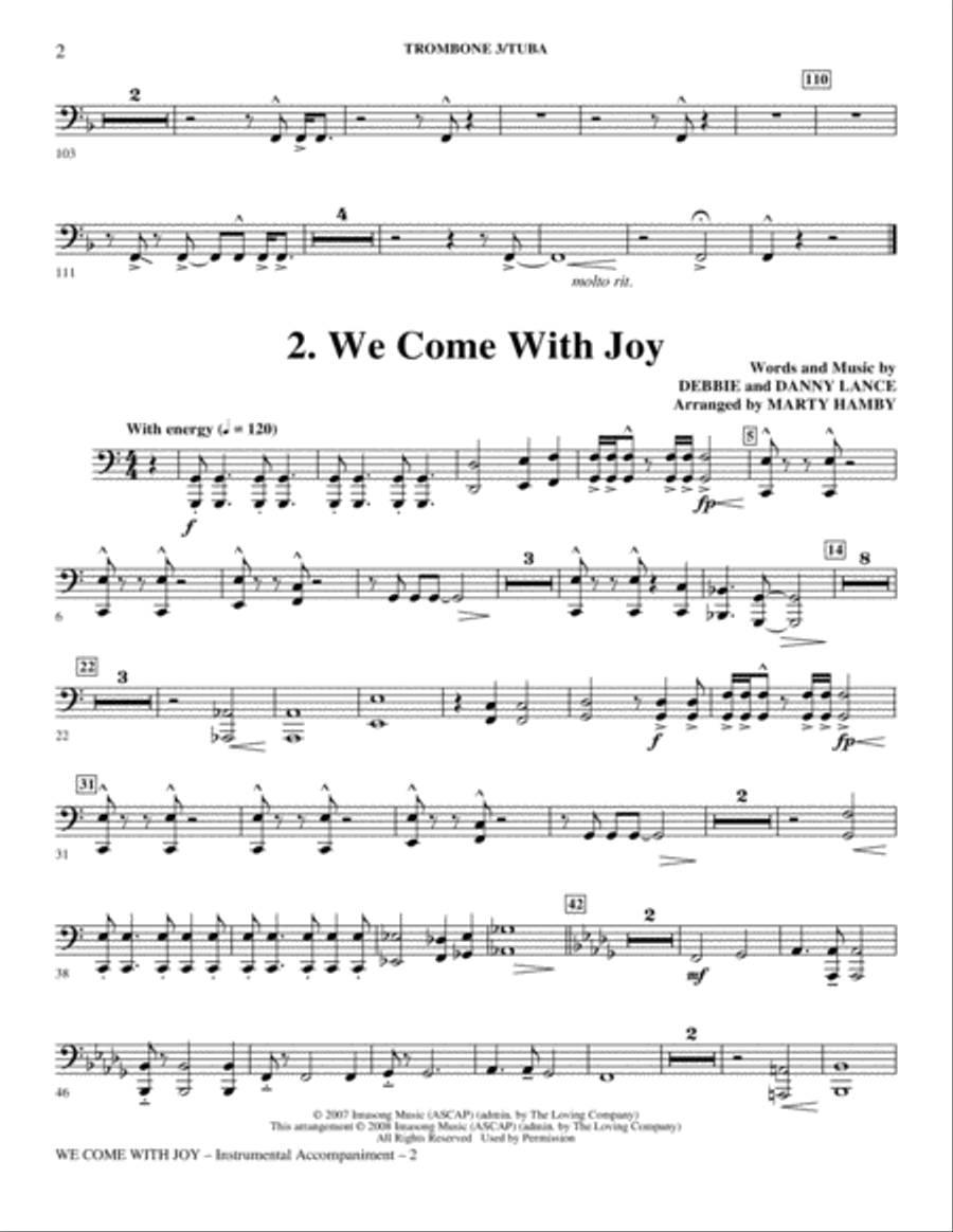 We Come With Joy Orchestration - Trombone 3/Tuba Choir scores gallery preview page 2