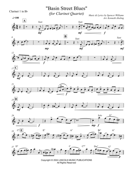 Basin Street Blues (for Clarinet Quartet) image number null