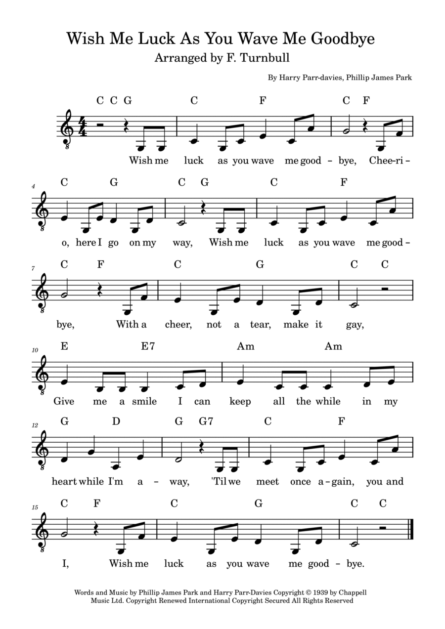 Wish Me Luck As You Wave Me Goodbye Piano, Vocal, Guitar scores gallery preview page 1