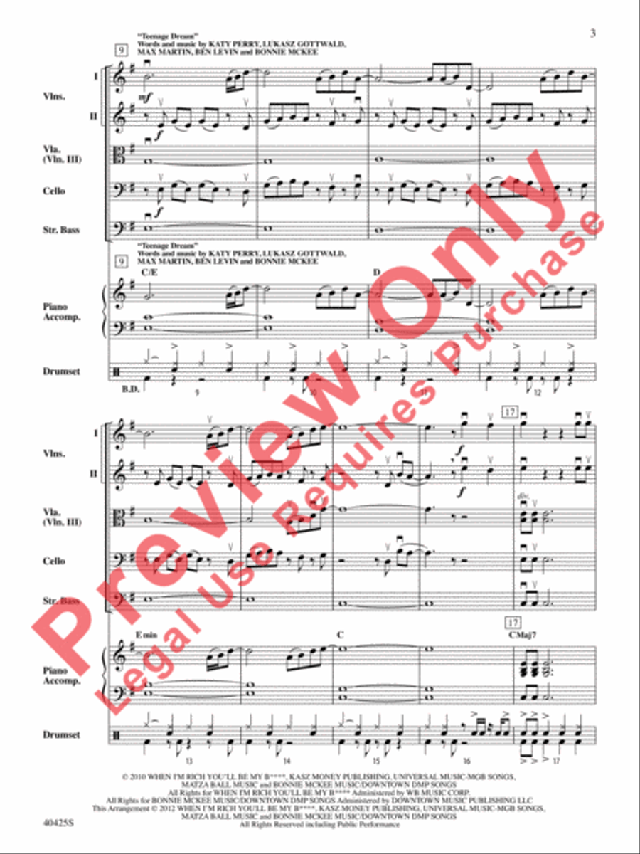 Teenage Dream / Super Bass Mash-Up String Orchestra scores gallery preview page 4