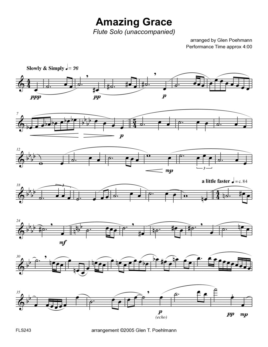 2 FLUTE SOLOS - ABIDE WITH ME and AMAZING GRACE (unaccompanied) Flute Duet scores gallery preview page 1