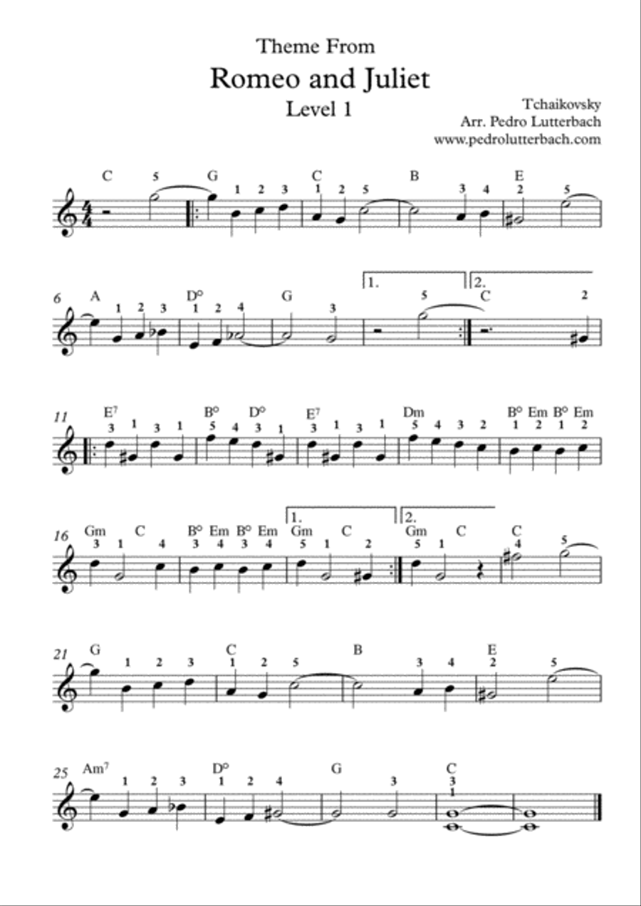Romeo and Juliet Theme Romeo and Juliet Theme Easy Piano scores gallery preview page 1