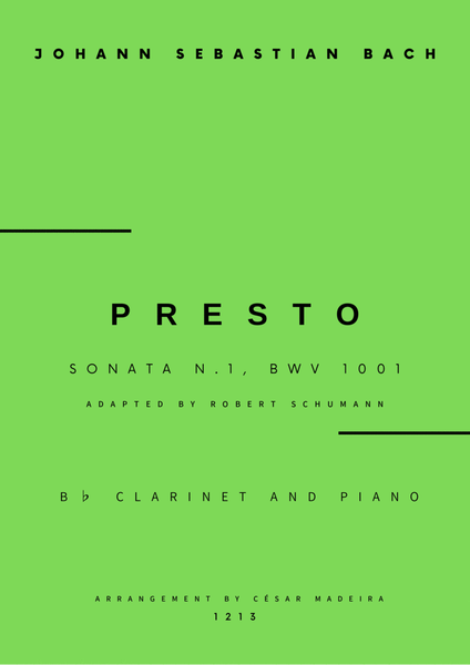 Presto from Sonata No.1, BWV 1001 - Bb Clarinet and Piano (Full Score and Parts) image number null