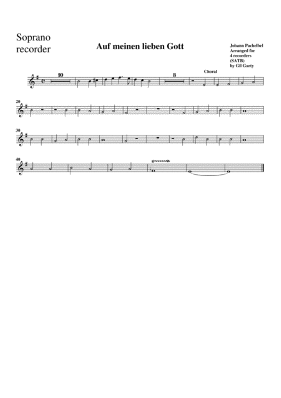Auf meinen lieben Gott (arrangement for 4 recorders) Recorder scores gallery preview page 4