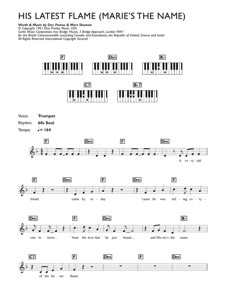 (Marie's The Name) His Latest Flame Piano Solo scores gallery preview page 1