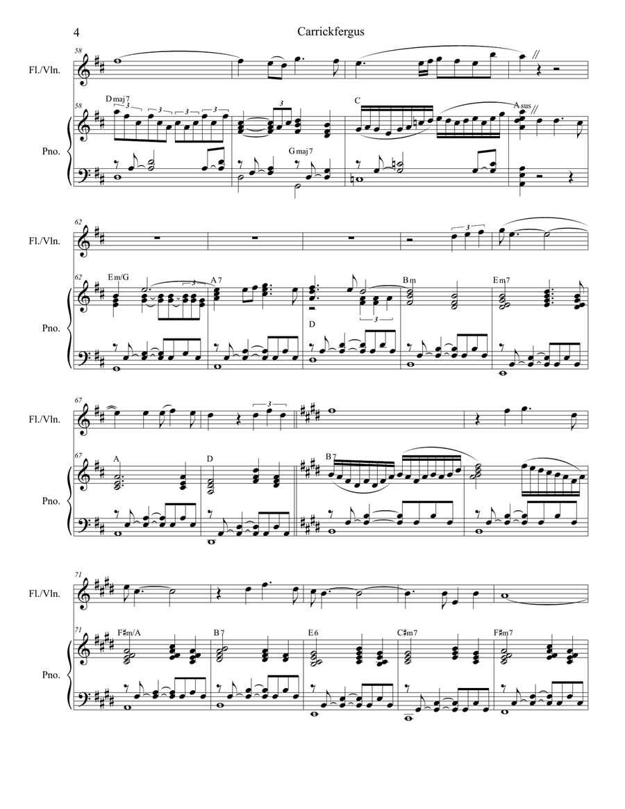 Carrickfergus (for Flute or Violin solo and Piano) Flute scores gallery preview page 5