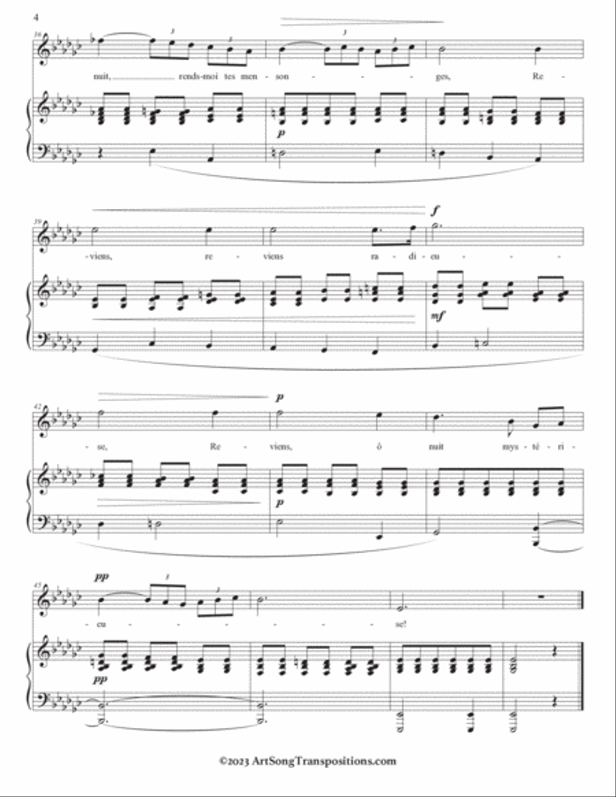 FAURÉ: Après un rêve, Op. 7 no. 1 (transposed to E-flat minor, D minor, and C-sharp minor) Voice scores gallery preview page 5