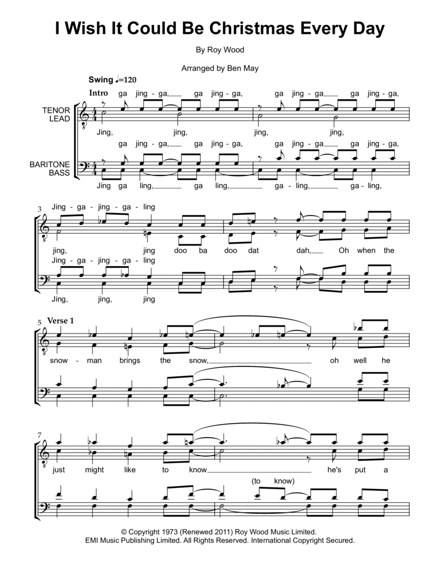 I Wish It Could Be Christmas Every Day TTBB scores gallery preview page 1