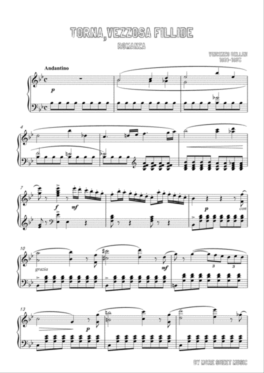 Bellini-Torna,vezzosa fillide in B flat Major,for voice and piano Voice Solo scores gallery preview page 3