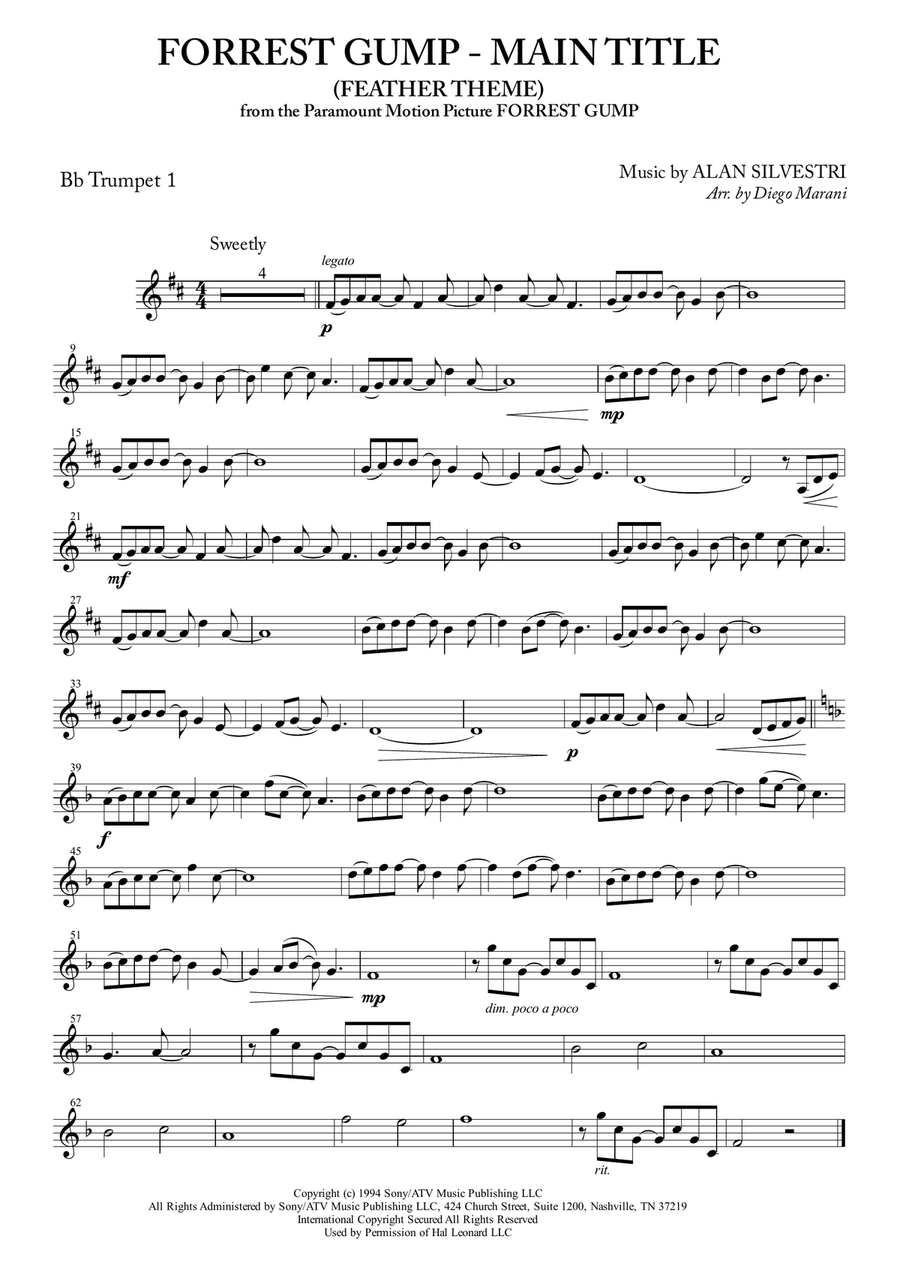 Forrest Gump - Main Title (Feather Theme) from the Paramount Motion Picture FORREST GUMP Brass Ensemble scores gallery preview page 1