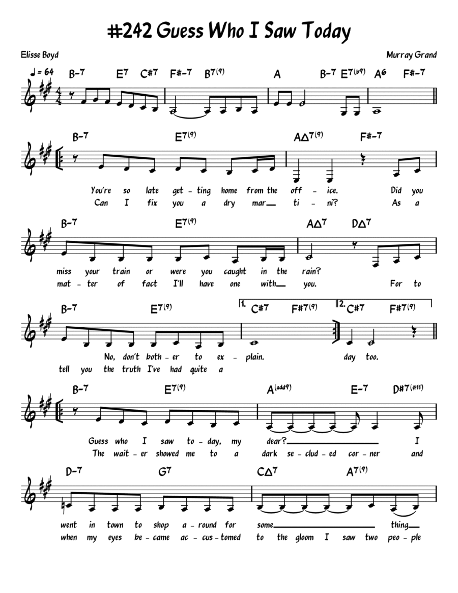 Guess Who I Saw Today Piano, Vocal, Guitar scores gallery preview page 1
