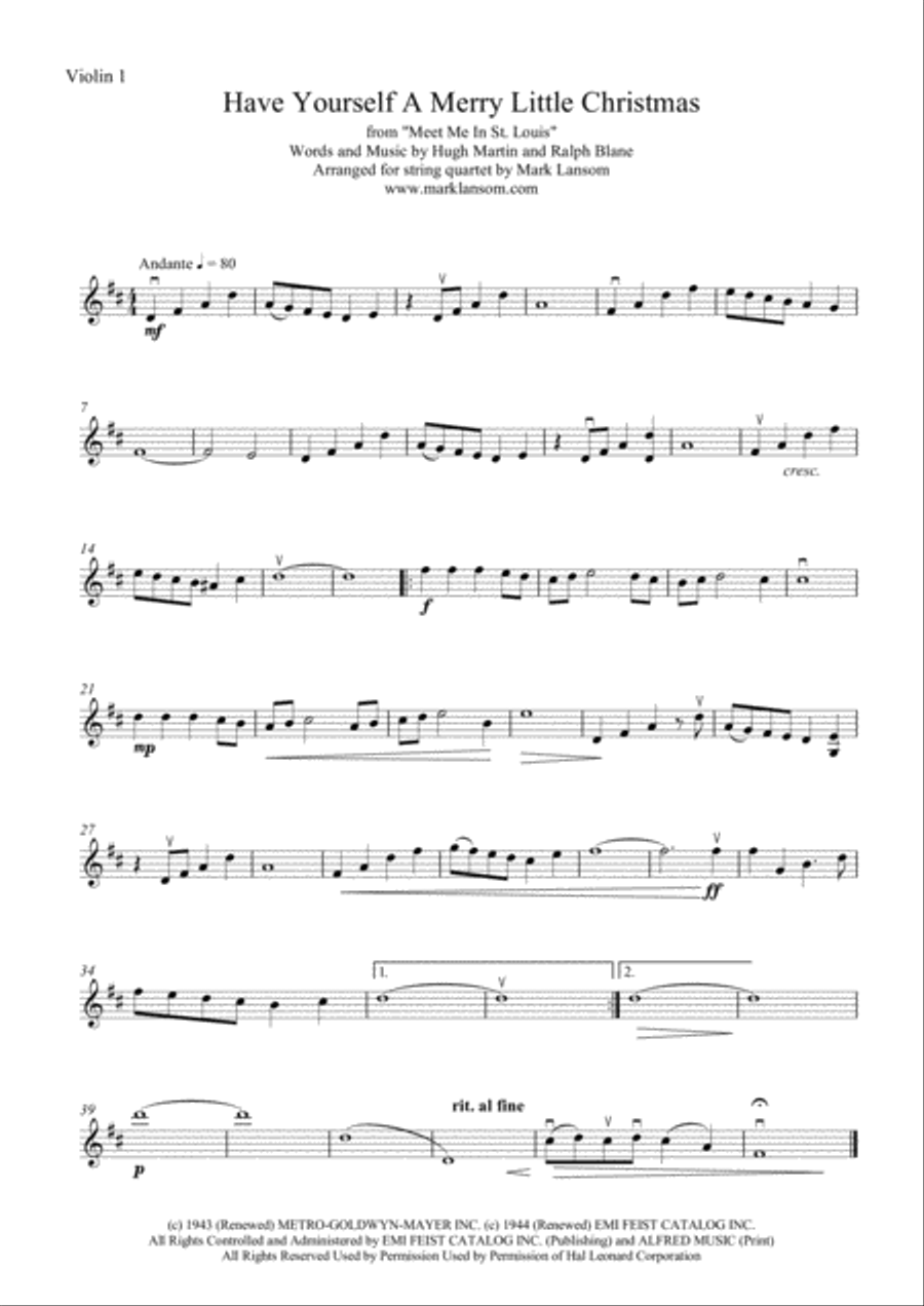 Have Yourself A Merry Little Christmas from MEET ME IN ST. LOUIS String Quartet scores gallery preview page 3