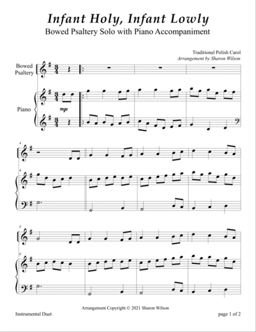 Infant Holy, Infant Lowly (Easy Bowed Psaltery Solo with Piano Accompaniment) Zither scores gallery preview page 3