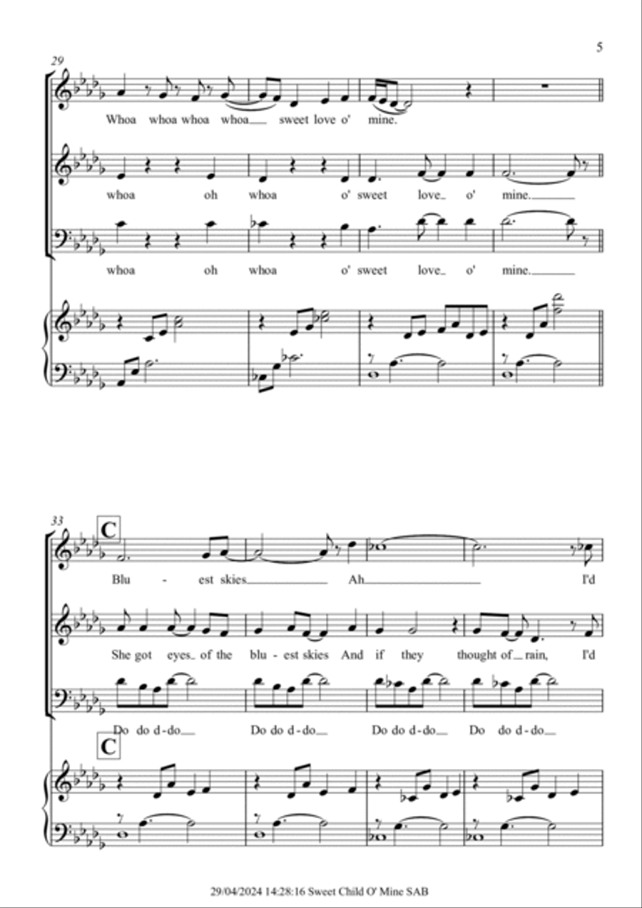 Sweet Child O' Mine 3-Part scores gallery preview page 5
