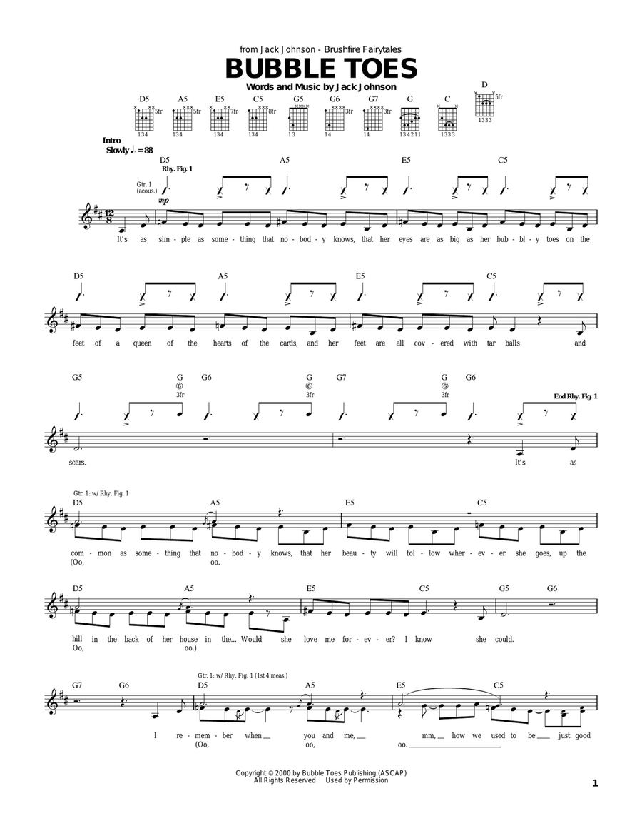 Bubble Toes Acoustic Guitar scores gallery preview page 1