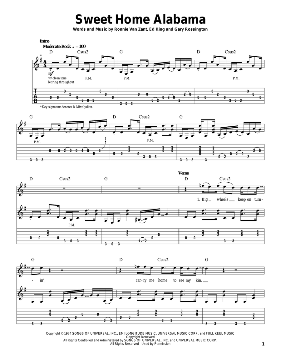 Sweet Home Alabama Sweet Home Alabama Acoustic Guitar scores gallery preview page 1