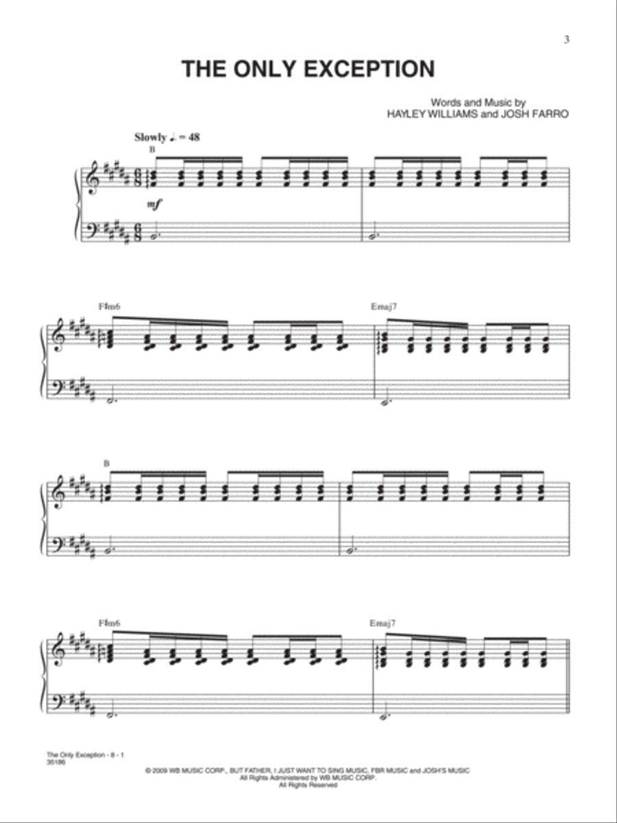 The Only Exception Piano, Vocal, Guitar scores gallery preview page 1
