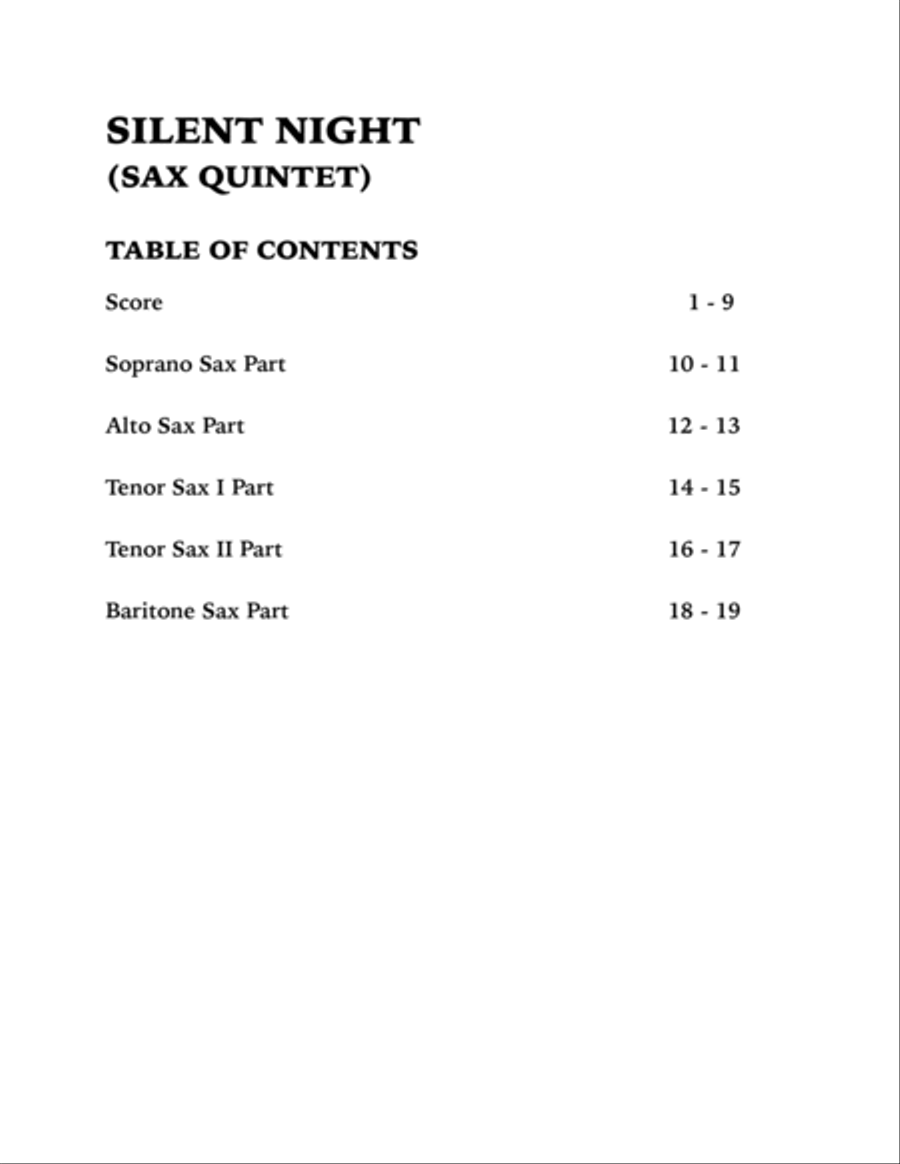 Silent Night (Sax Quintet: SATTB) Saxophone Quintet scores gallery preview page 2