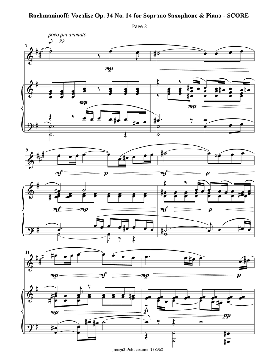 Rachmaninoff: Vocalise for Soprano Sax & Piano Soprano Saxophone scores gallery preview page 2