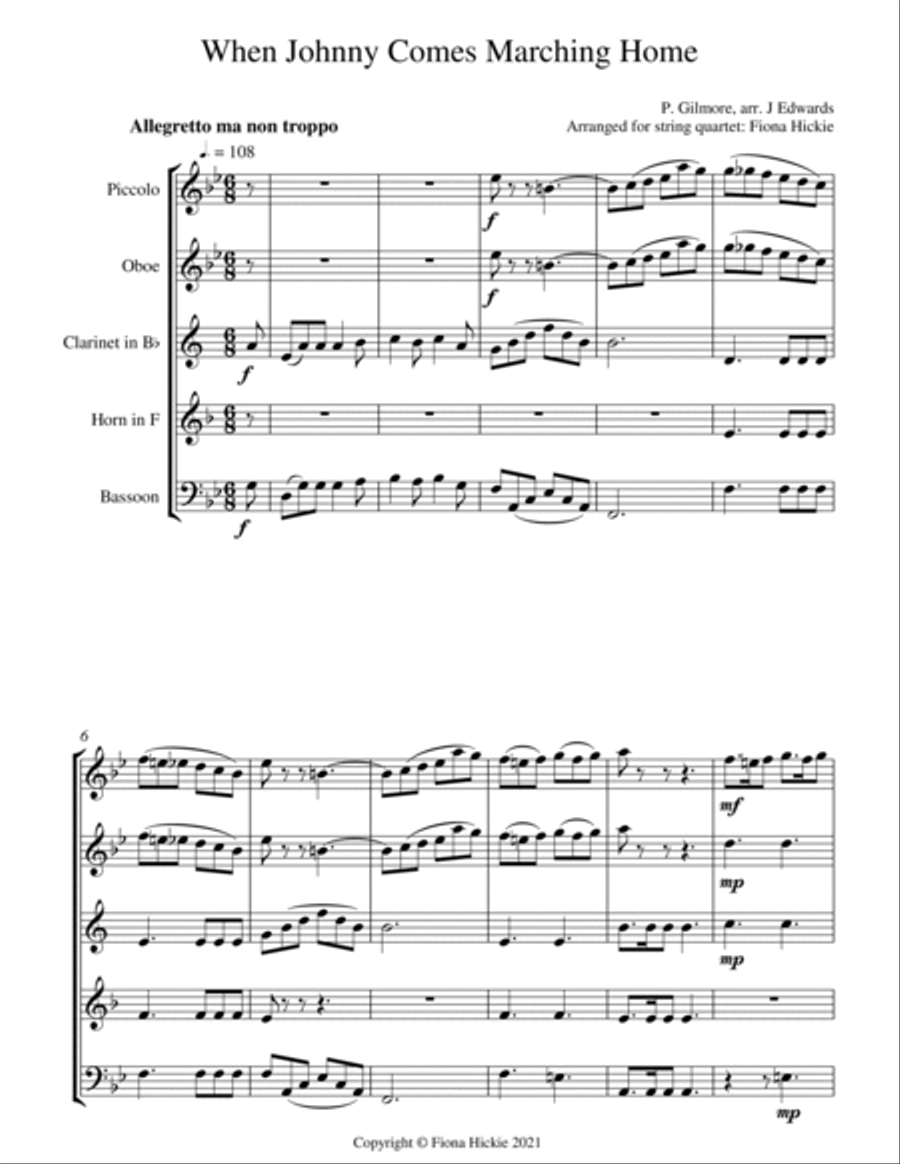When Johnny Comes Marching Home: Wind Quintet Woodwind Quintet scores gallery preview page 2